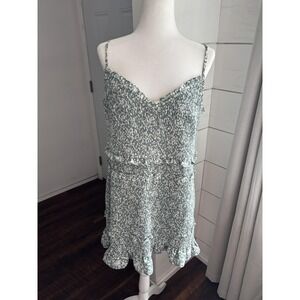 Abercrombie & Fitch Dress Womens 2XL Green Smocked‎ Floral Ruffle Summer Mini